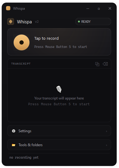 Whispa — ready state